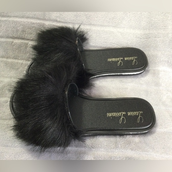 Lauren Lorraine Black Fluffy Sandals Size L Women’s Size 10 - Picture 3 of 9